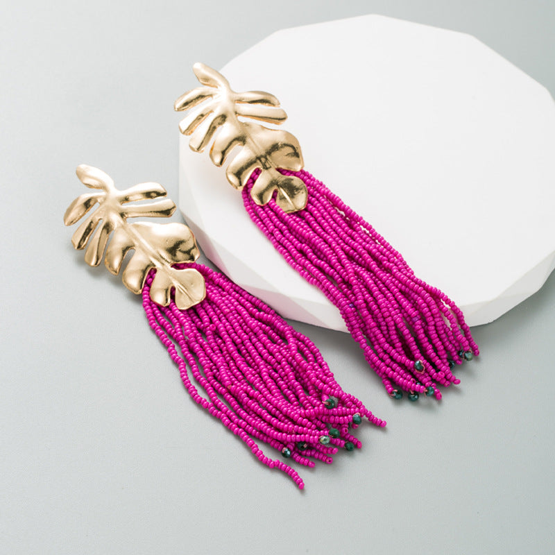 Beaded Tassel Drop Earrings