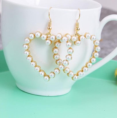 Small Heart Shaped Pearl Earrings