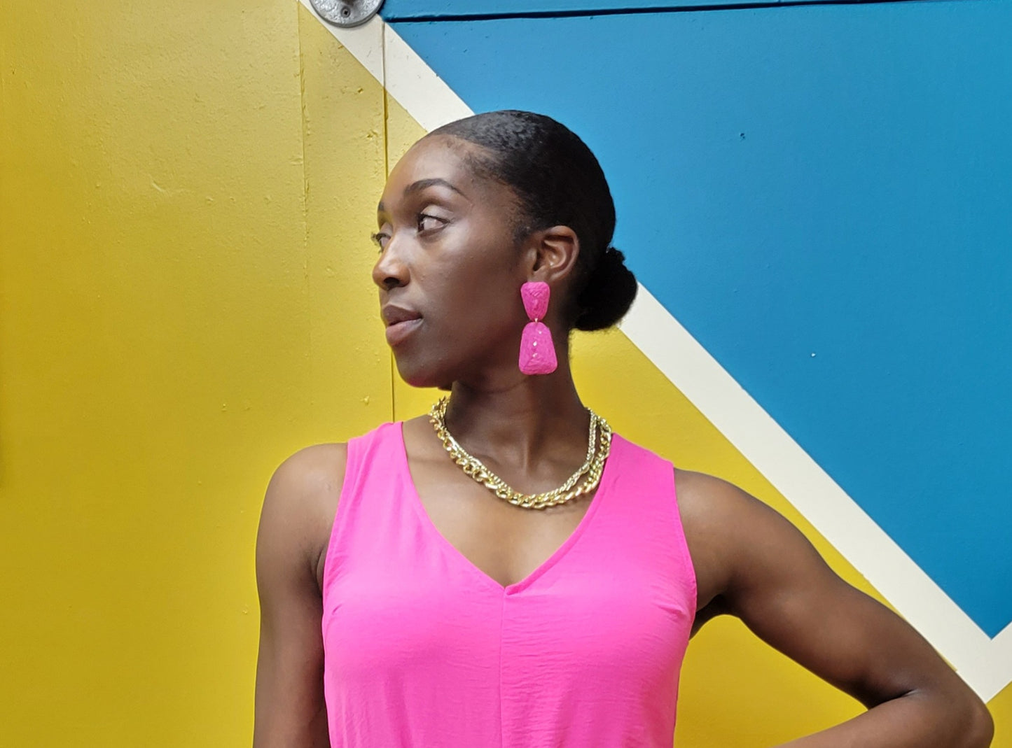 Pink Raffia Colorful Drop Earrings