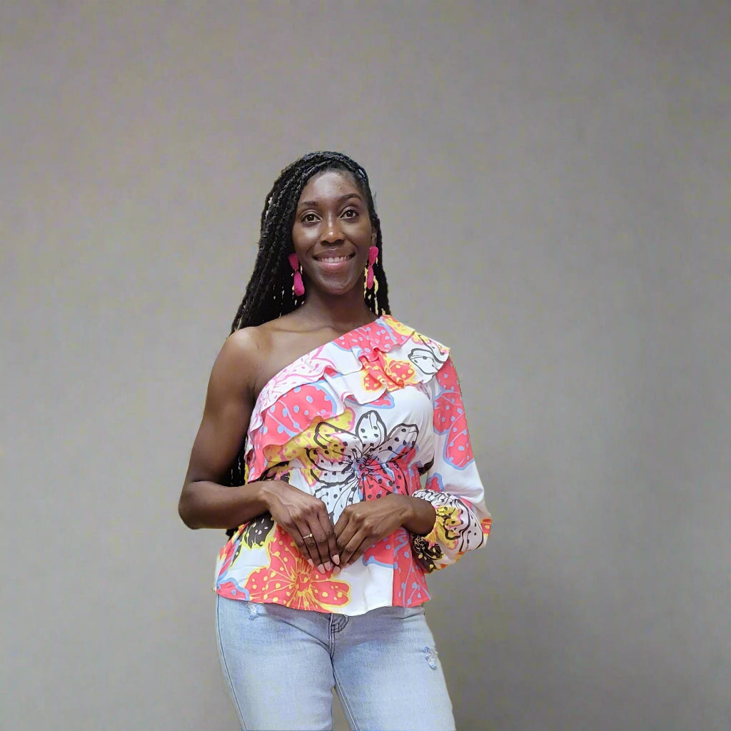 Floral printed one shoulder long sleeves
