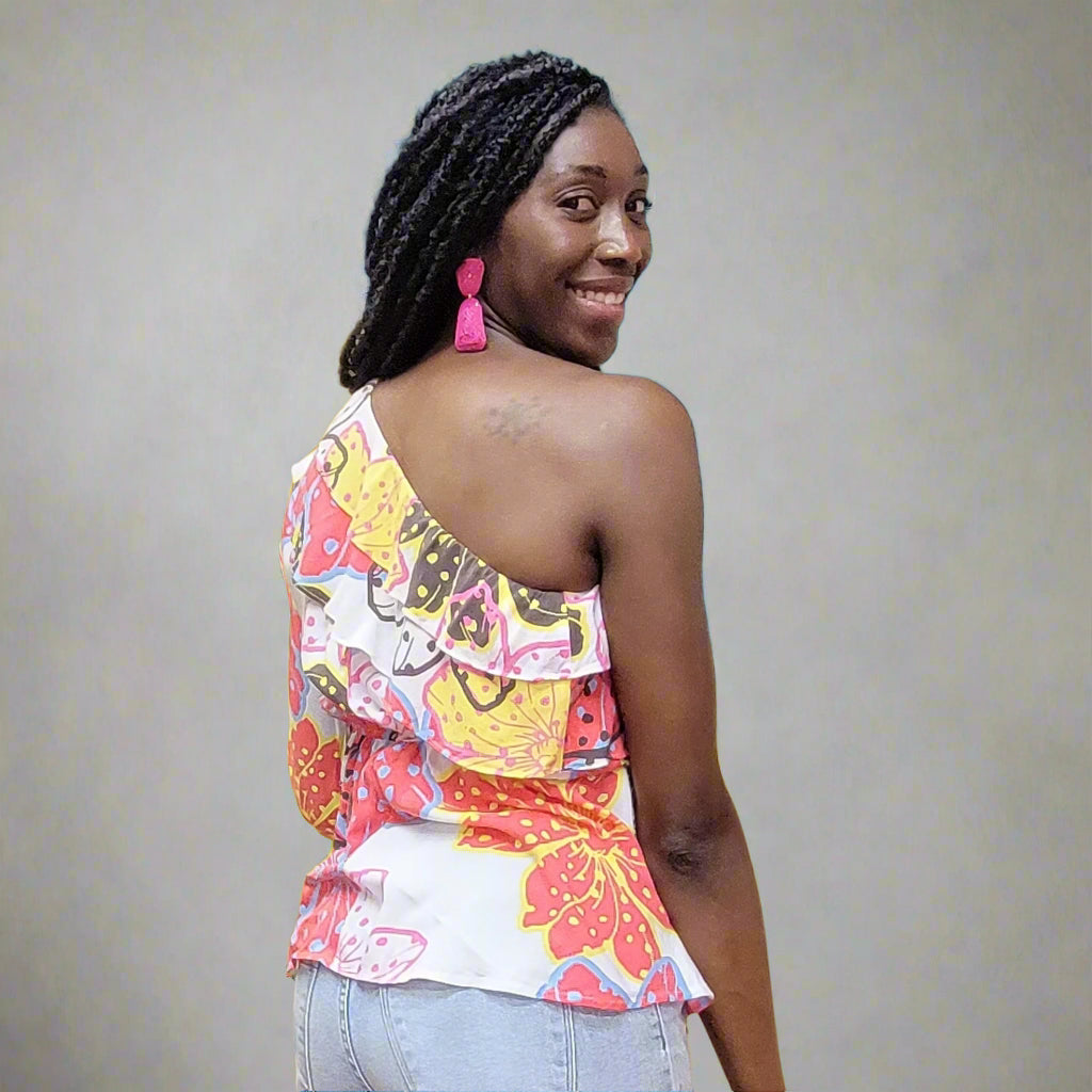 Floral printed one shoulder long sleeves