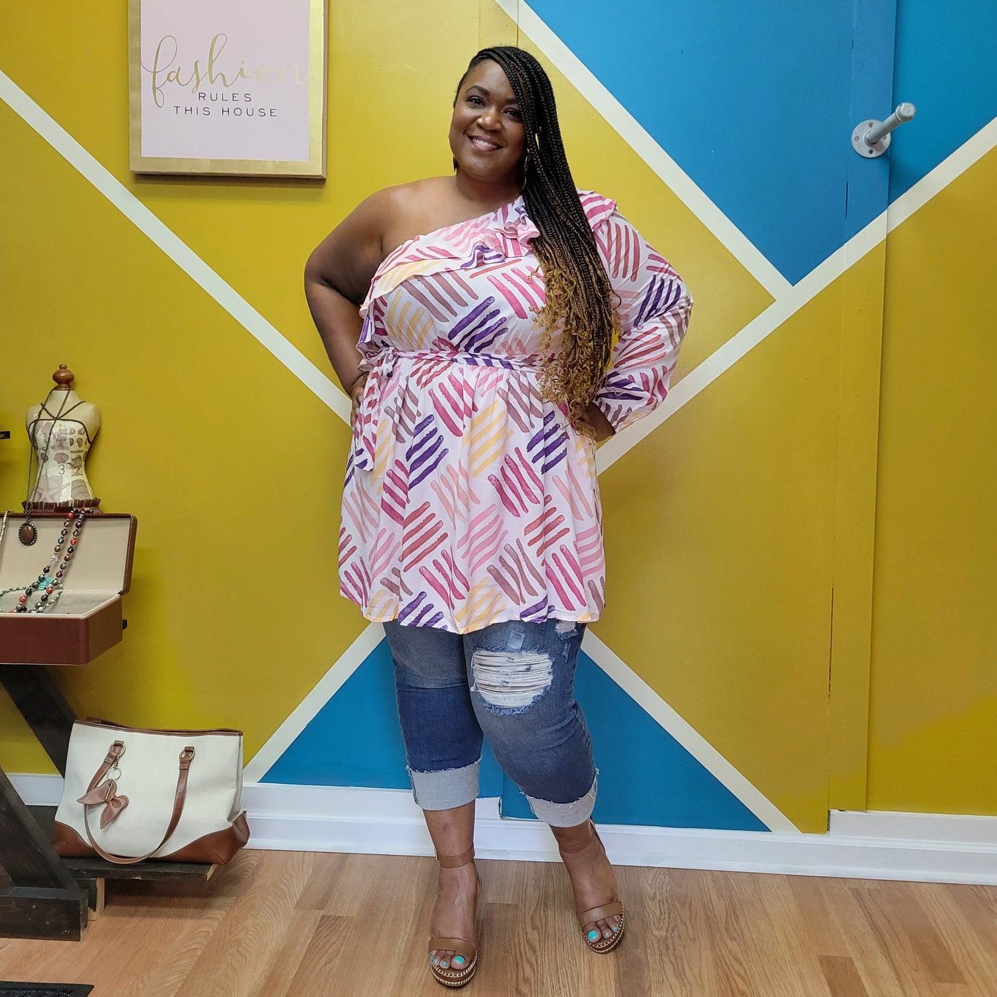 Fun Print One Shoulder Dress
