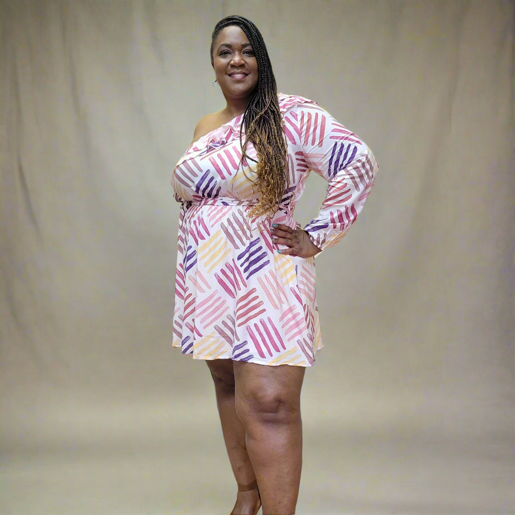 Fun Print One Shoulder Dress