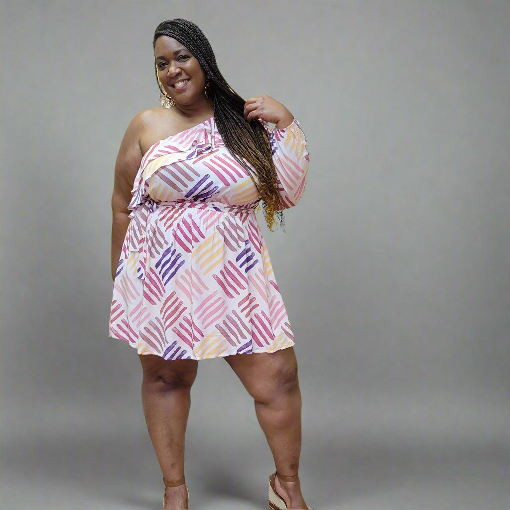 Fun Print One Shoulder Dress