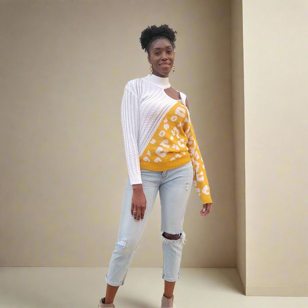Leopard pattern Cold Shoulder sweater