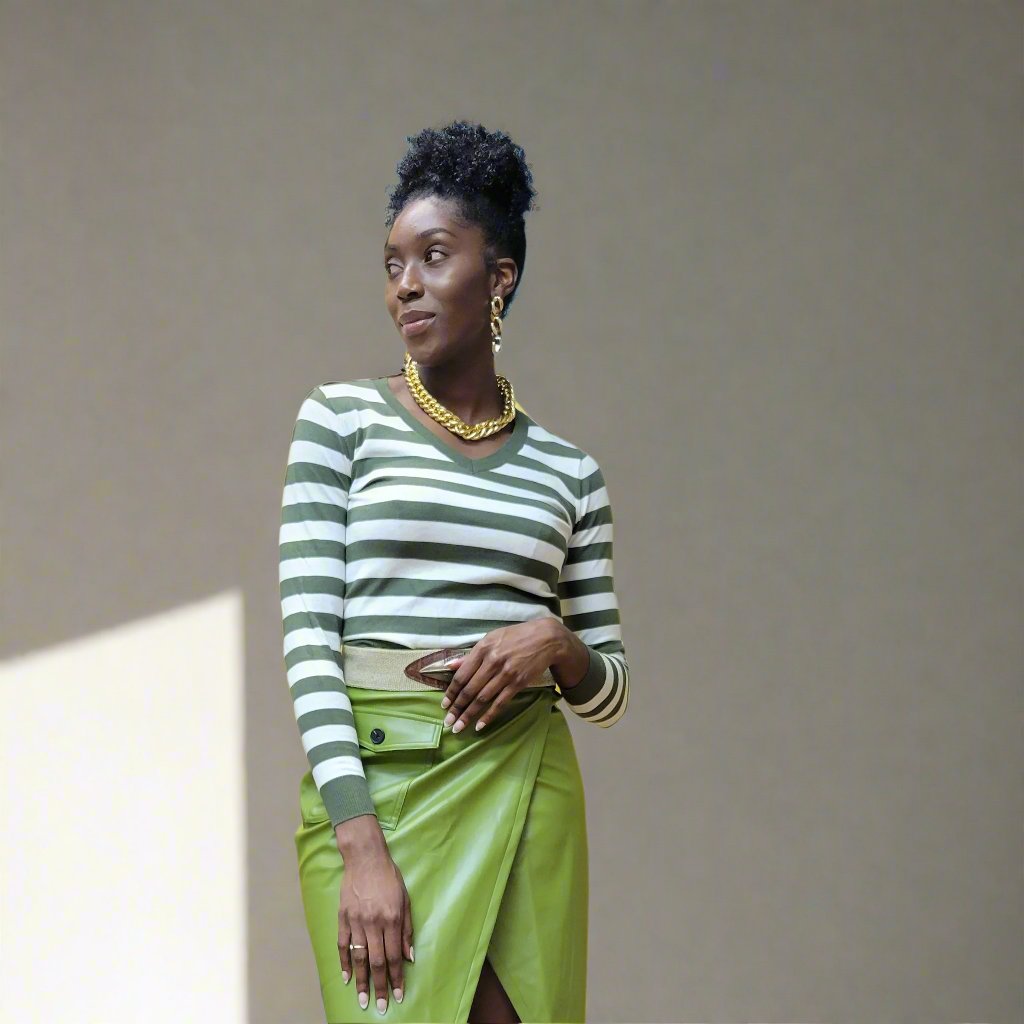 LONG SLEEVE V-NECK STRIPE SWEATER