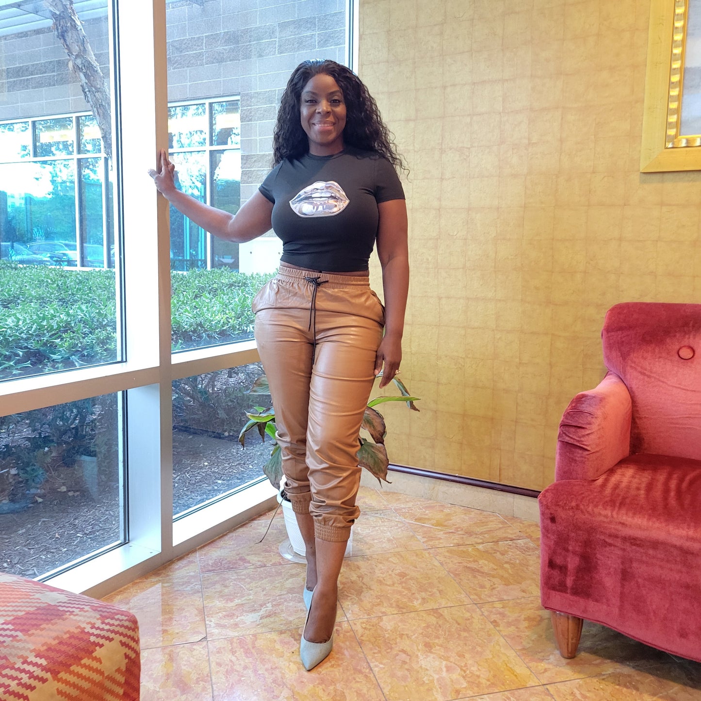 Faux Leather Joggers