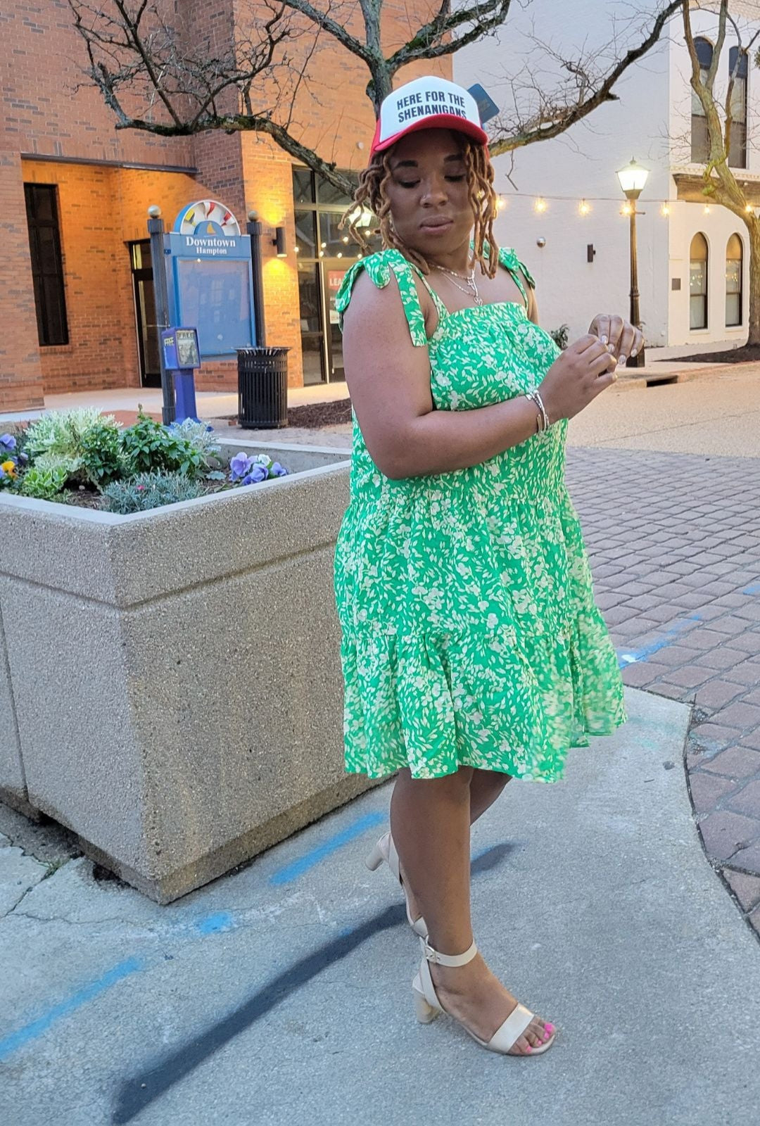 Patterned Tie Shoulder Tiered Dress