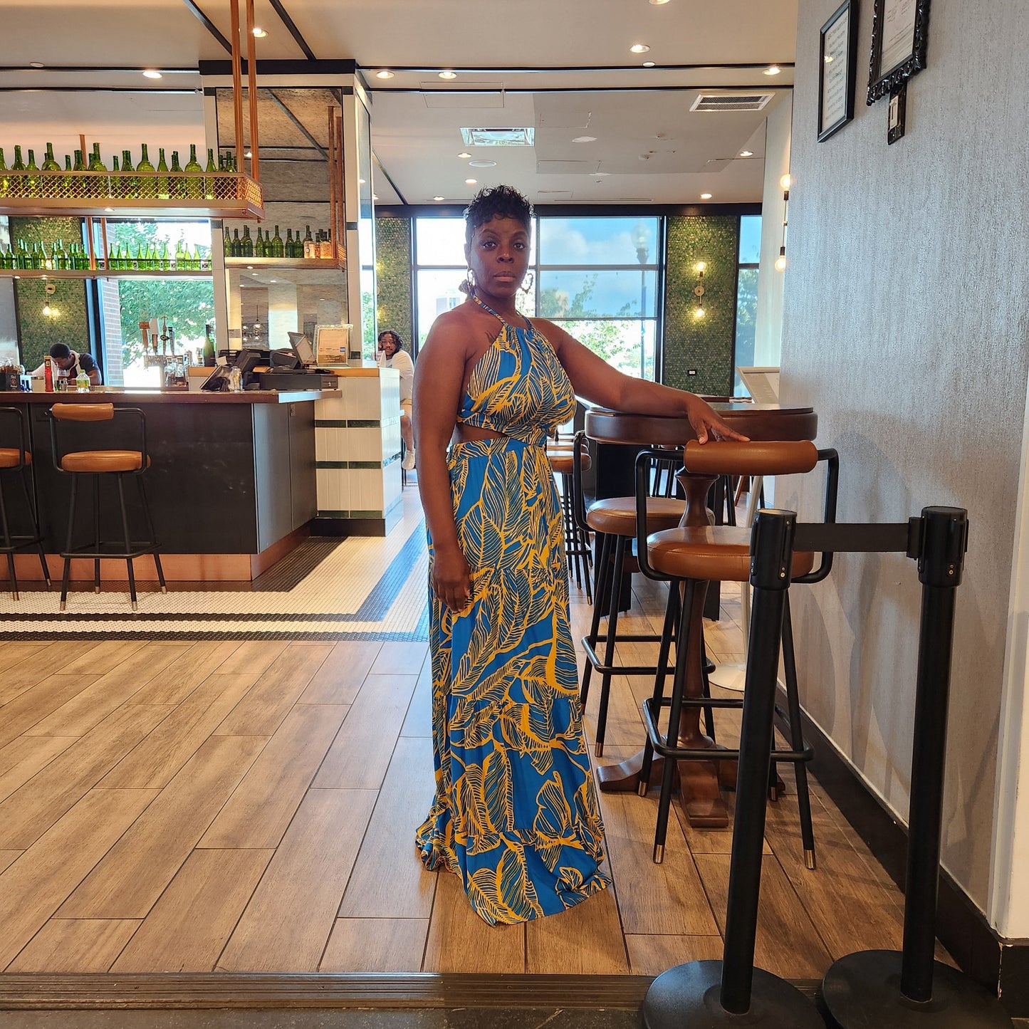 Printed Halter Cutout Maxi Dress