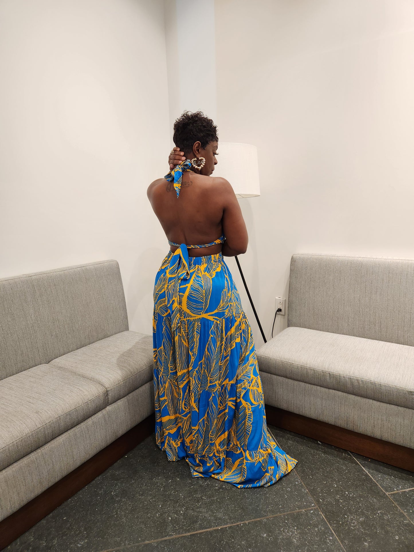 Printed Halter Cutout Maxi Dress