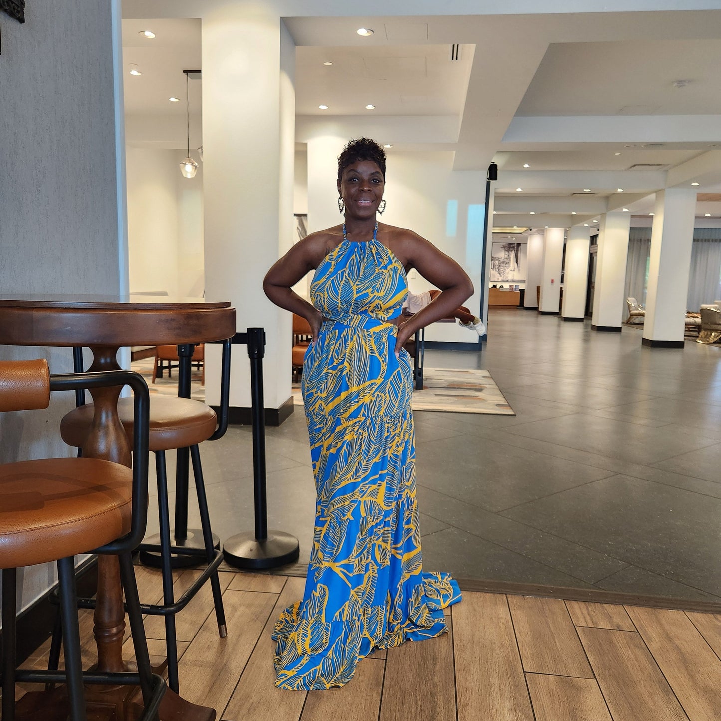 Printed Halter Cutout Maxi Dress