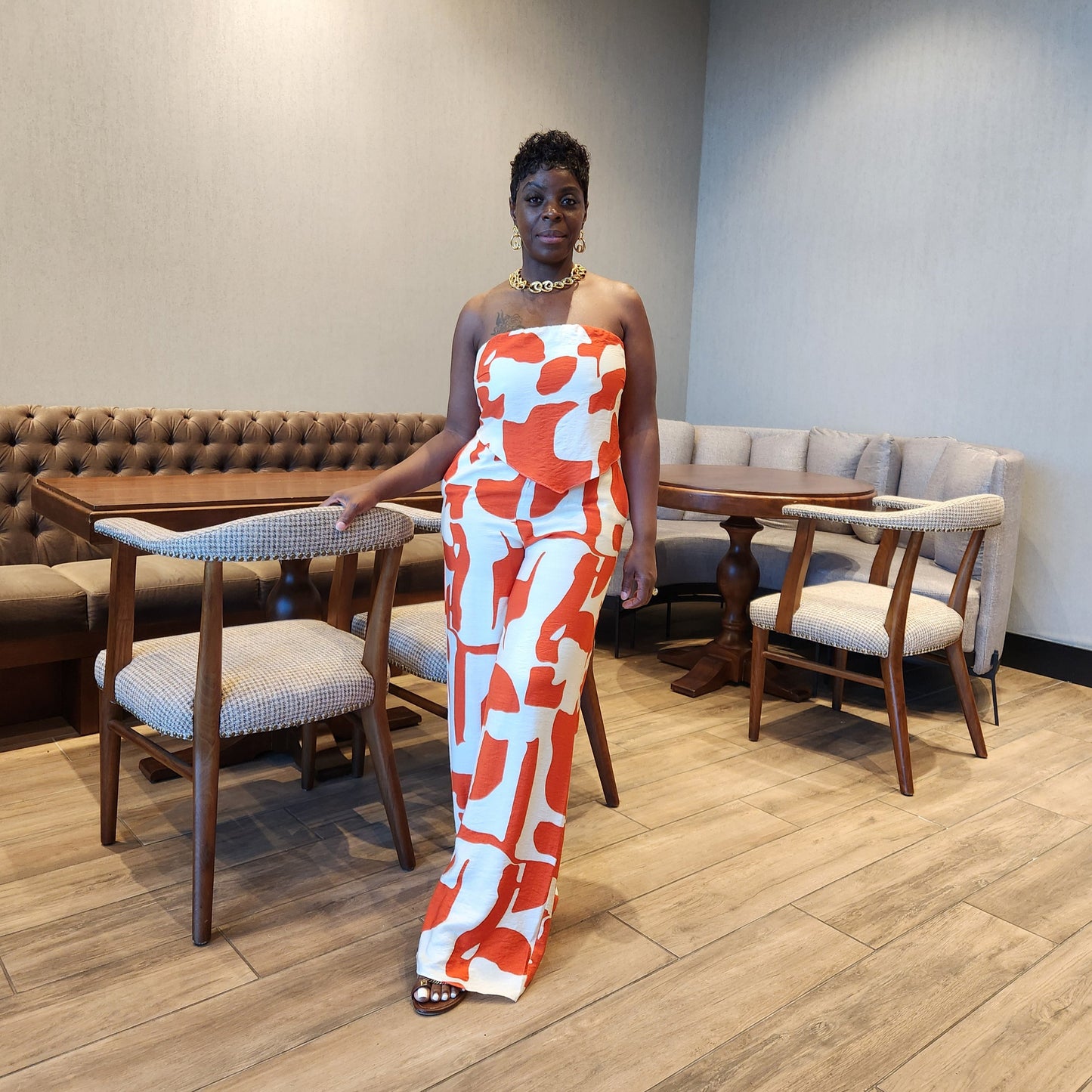 Tomato Printed Handkerchief Hem Top Jumpsuit