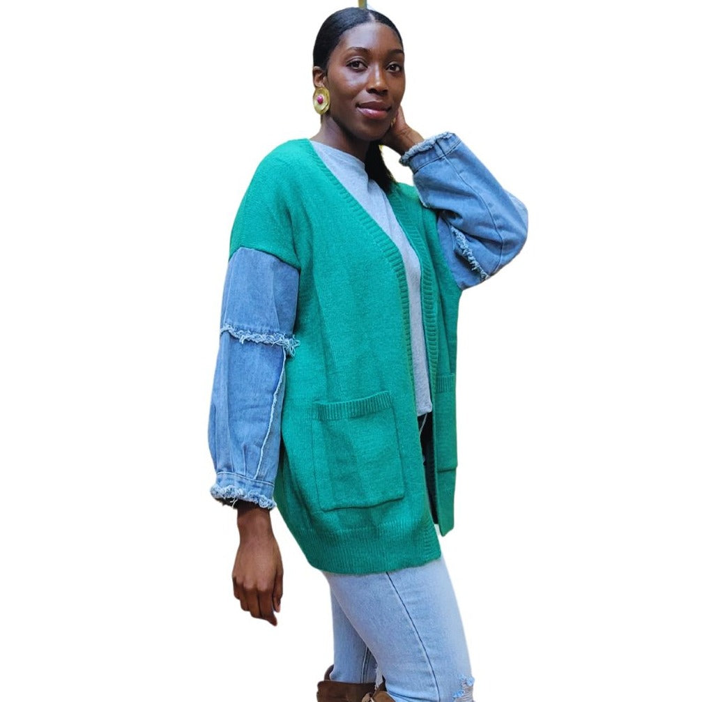 Denim block Cardigan