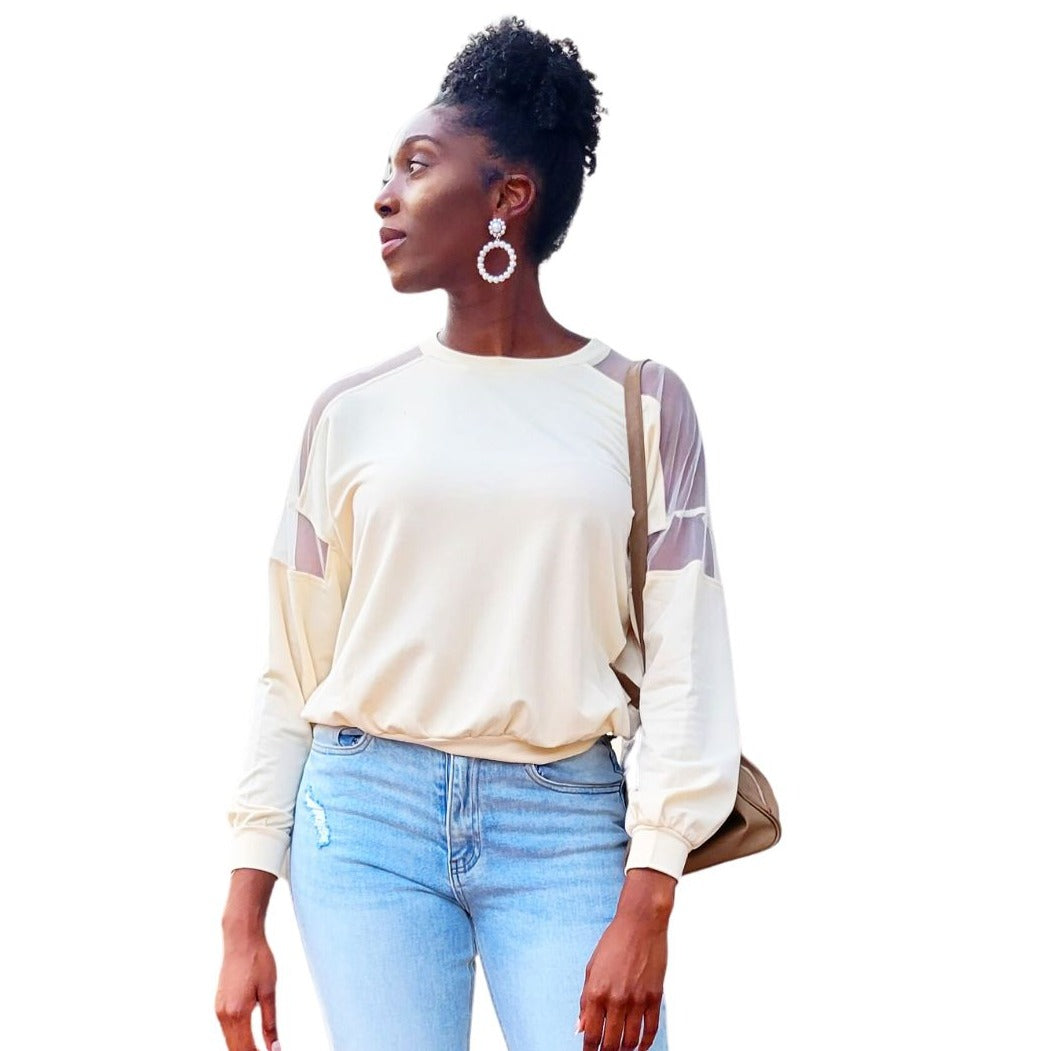 Long sleeve knit mesh sweatshirt
