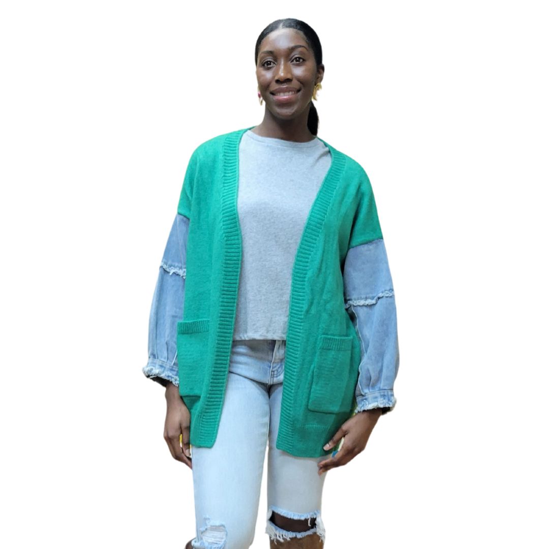 Denim block Cardigan