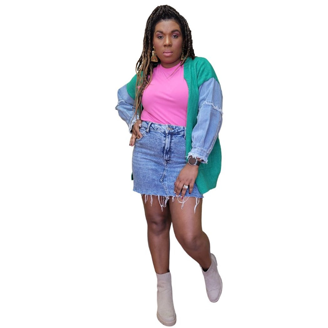 Denim block Cardigan