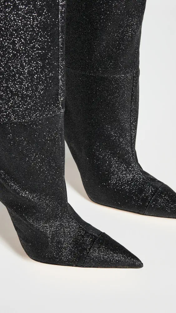 GOOD AMERICAN SLOUCH OVER THE KNEE BLACK GLITTER BOOTS