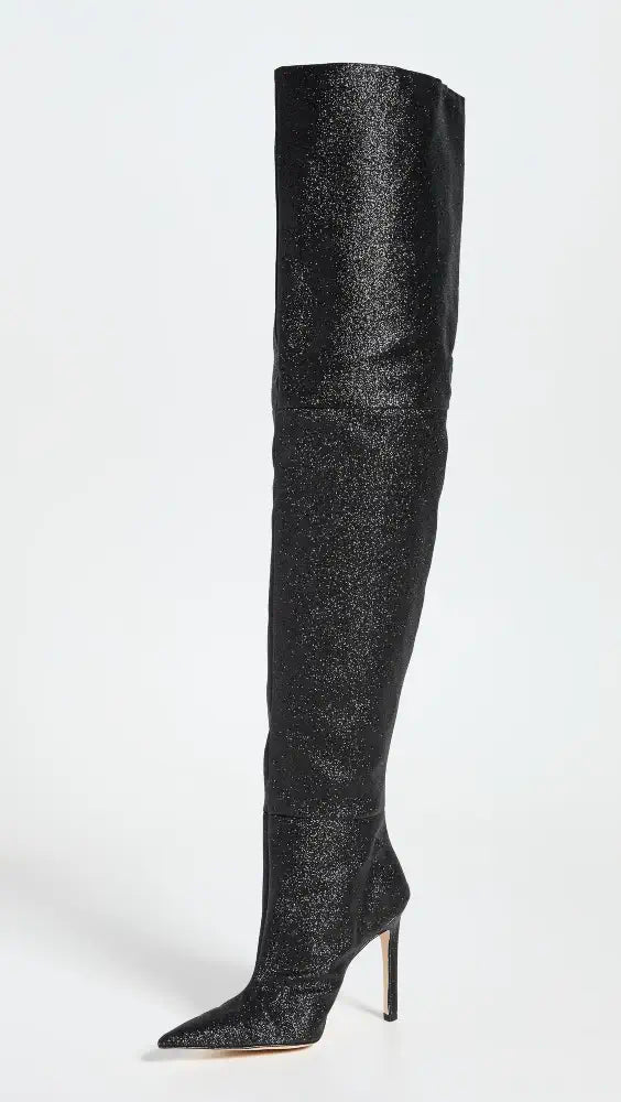 GOOD AMERICAN SLOUCH OVER THE KNEE BLACK GLITTER BOOTS