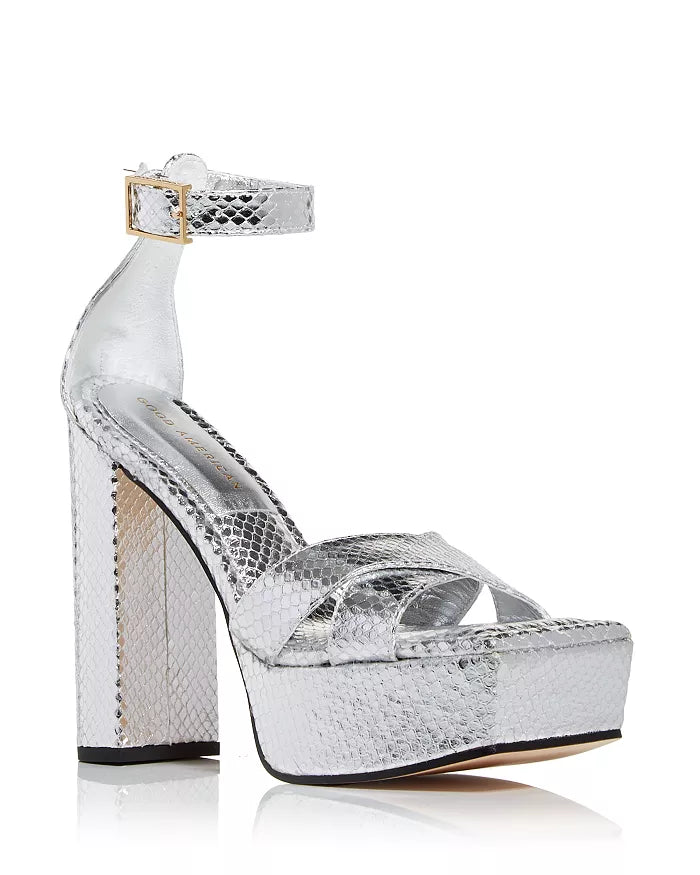 Good American Snake Embossed Platform High Block Heel Sandal