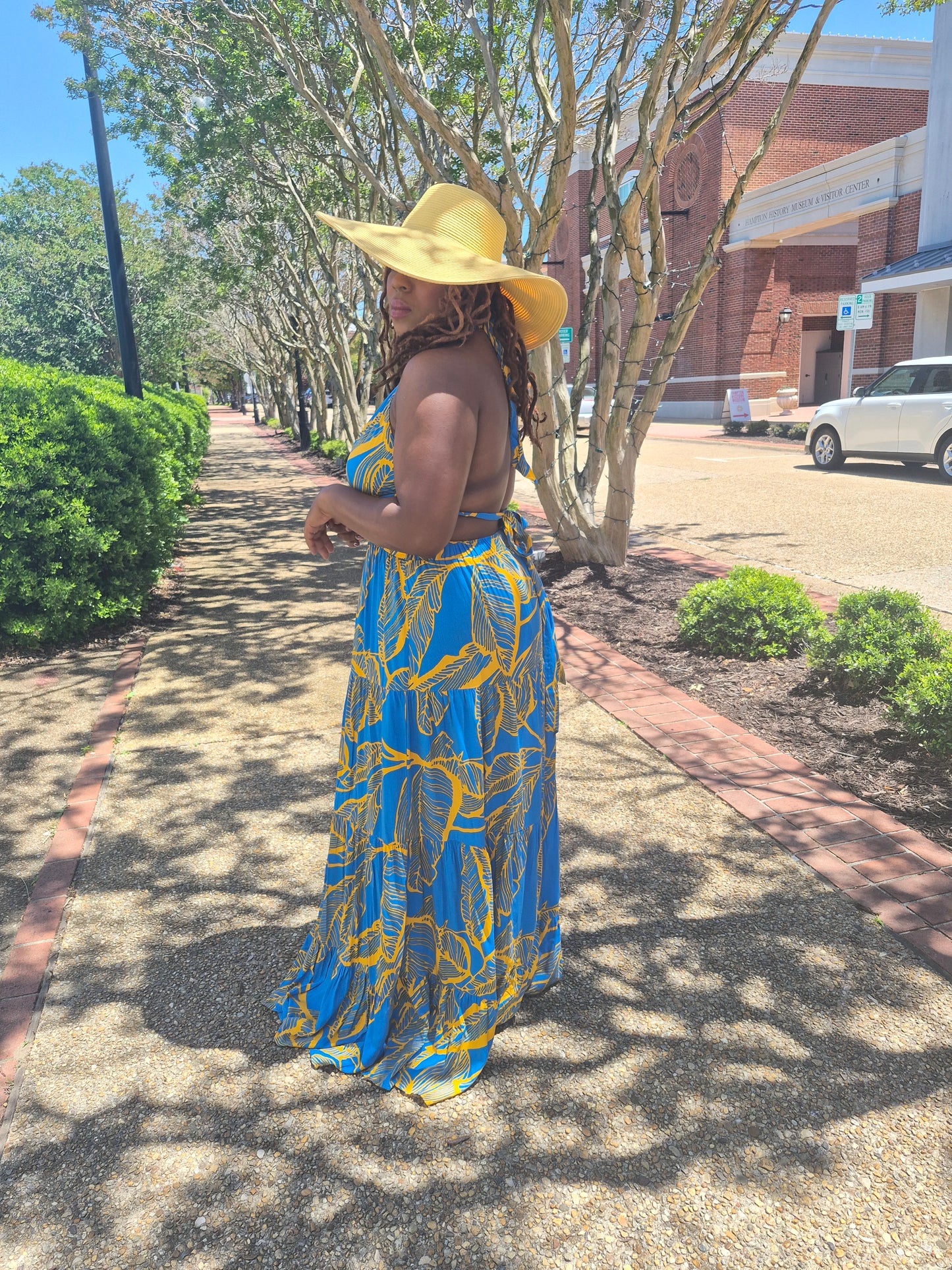 Printed Halter Cutout Maxi Dress