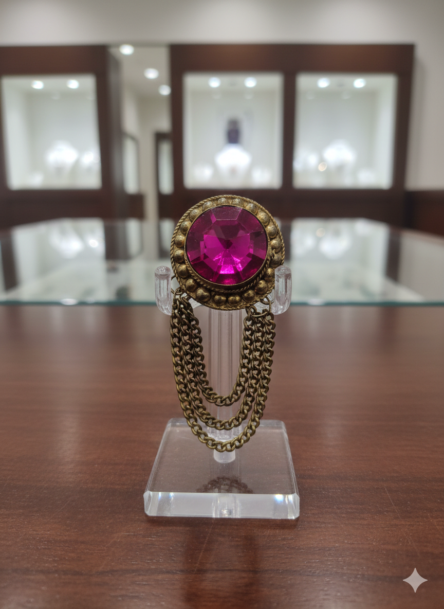 Purple Stone Chain-Draped Brooch