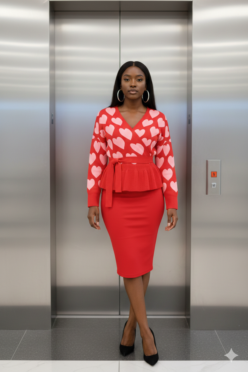 Heart Print Baby Doll Sweater