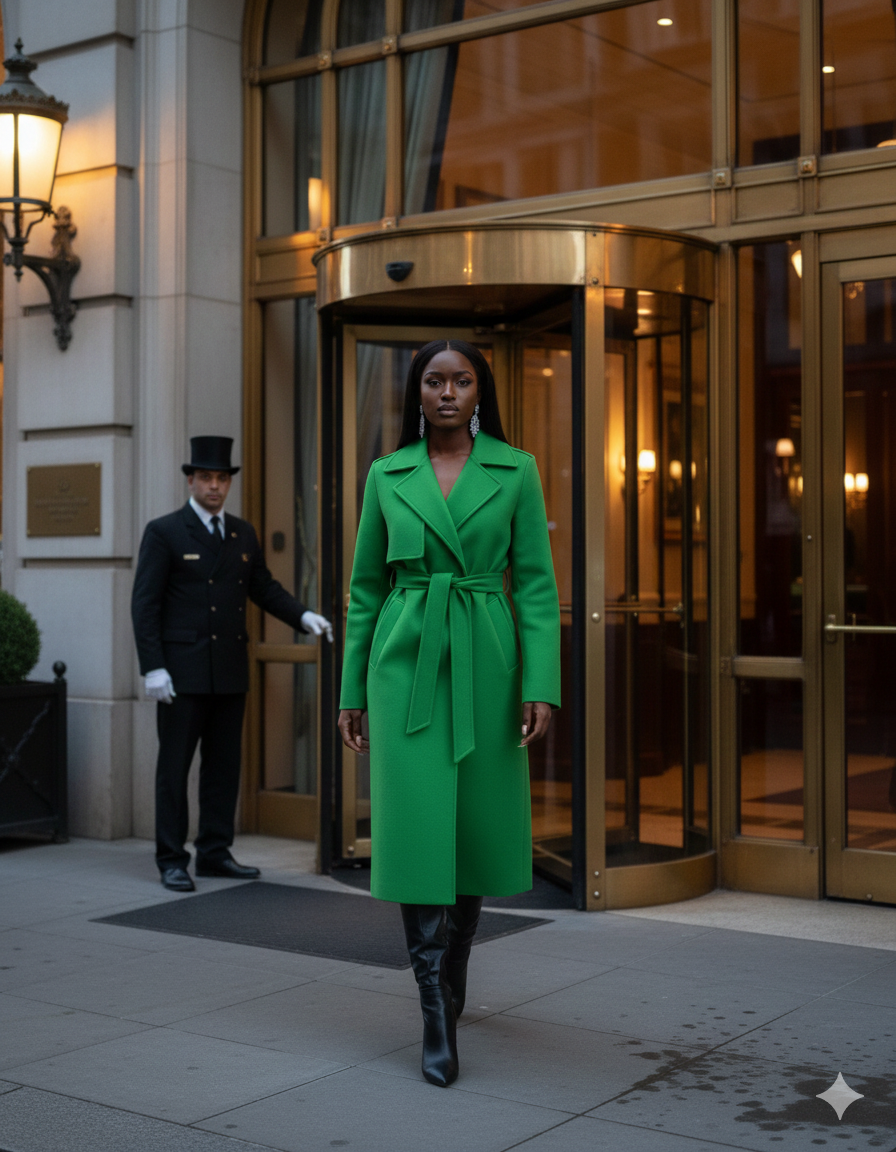 The Emerald Luxe Belted Trench Coat