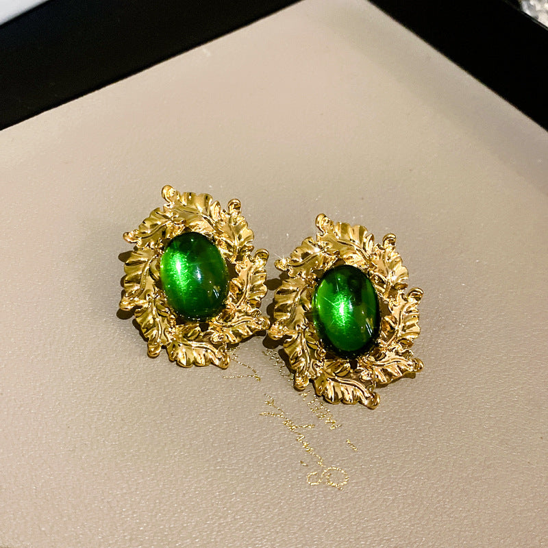 Lady Leaf Metal Plating Artificial Gemstones Ear Studs