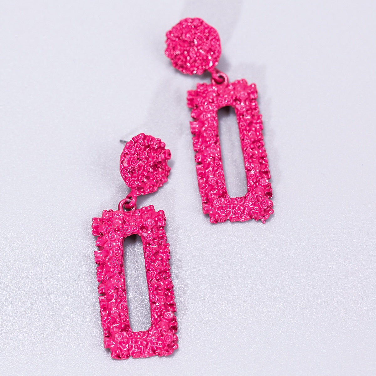 Pink Textured Rectangle Earrings