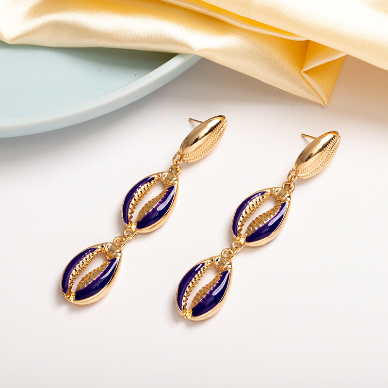 Purple Cowrie Shell Earrings
