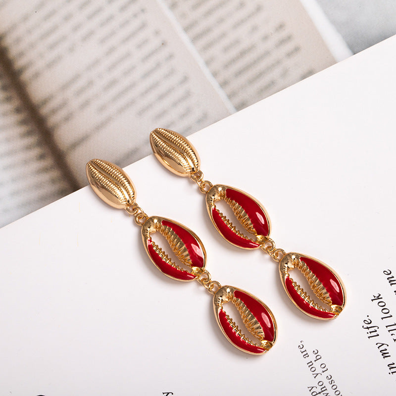 Red Cowrie Shell Earrings