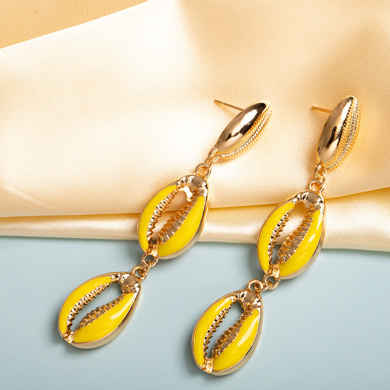 Yellow Cowrie Shell Earrings