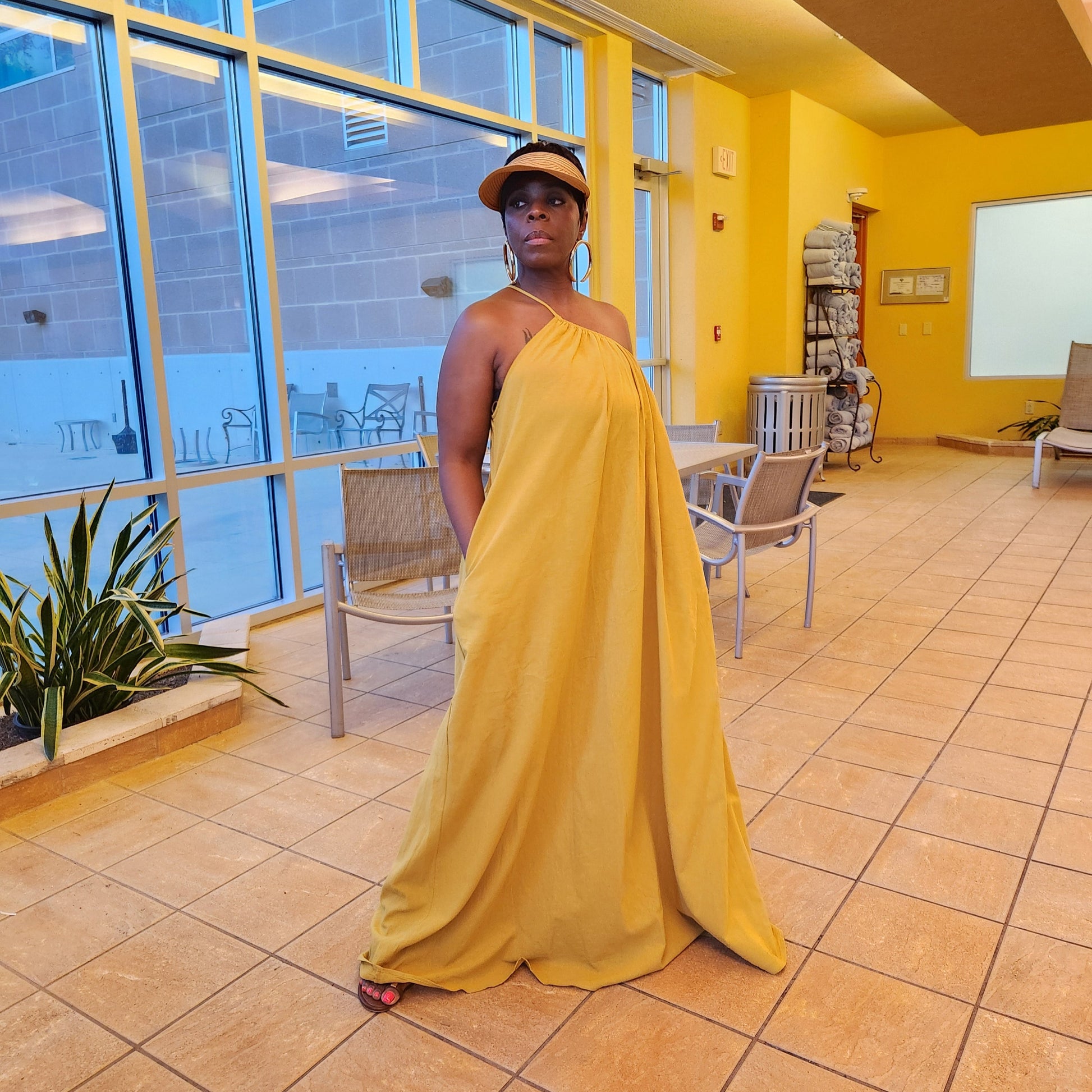 Chartreuse Linen One-Shoulder Maxi Dress
