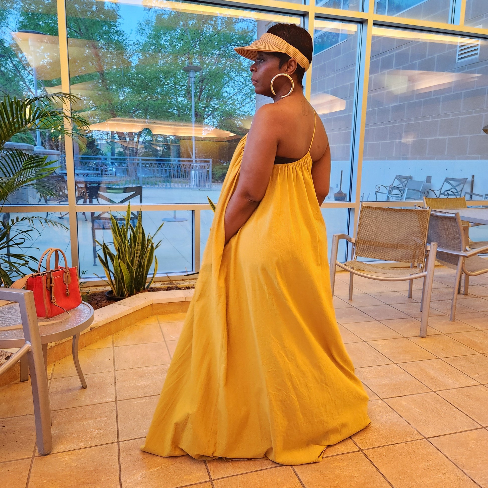 Chartreuse Linen One-Shoulder Maxi Dress