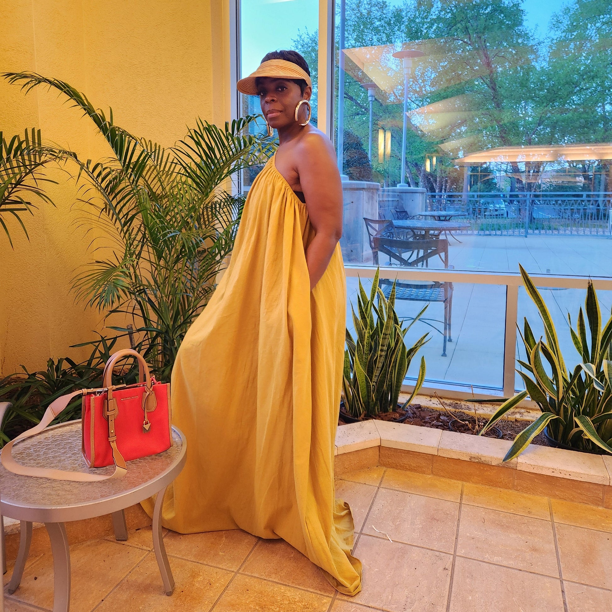 Chartreuse Linen One-Shoulder Maxi Dress