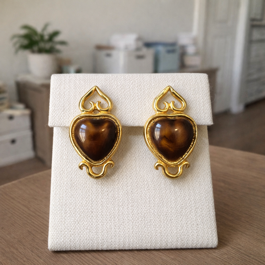Heart Shaped Vintage Clip On Earrings