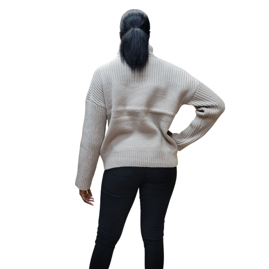 Mock Neck Oversized Ribbed Knit Sweater Top
