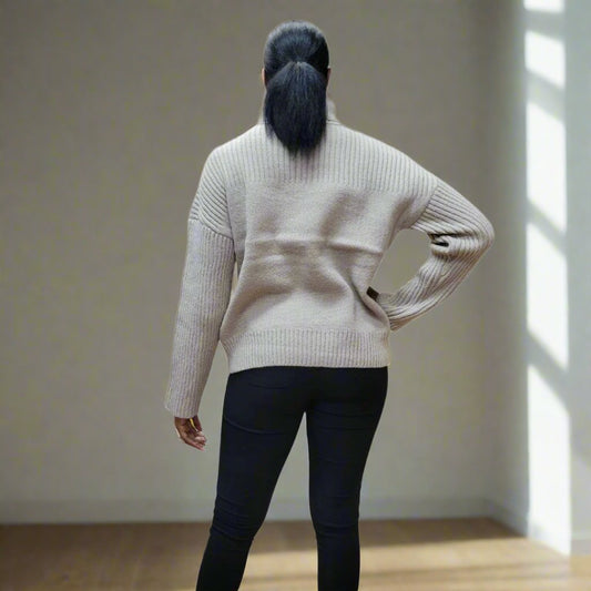 Mock Neck Oversized Ribbed Knit Sweater Top