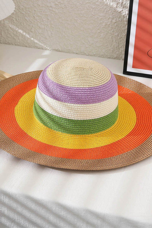 Vivid Color-Block Striped Straw Hat