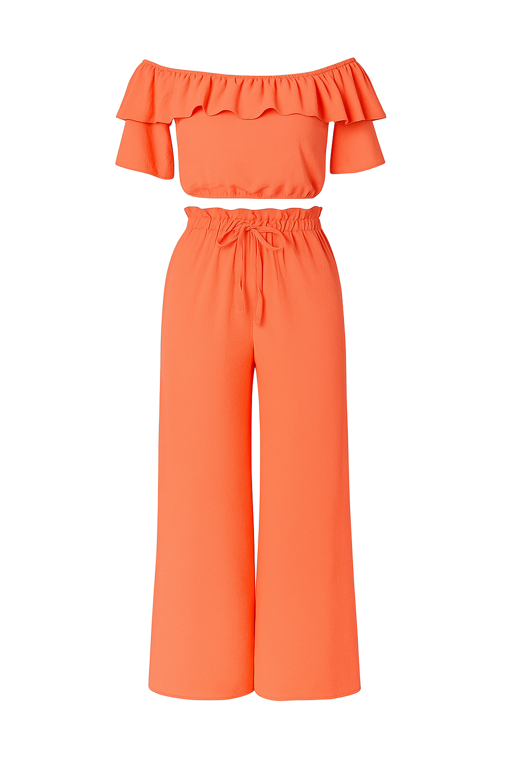 PEACH RUFFLED SLEEVE HIGH-LOW TOP