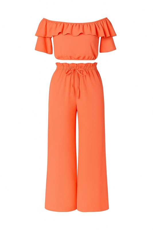 PEACH RUFFLED SLEEVE HIGH-LOW TOP