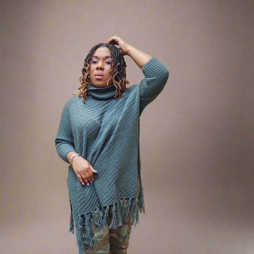 Roll-neck Poncho Sweater