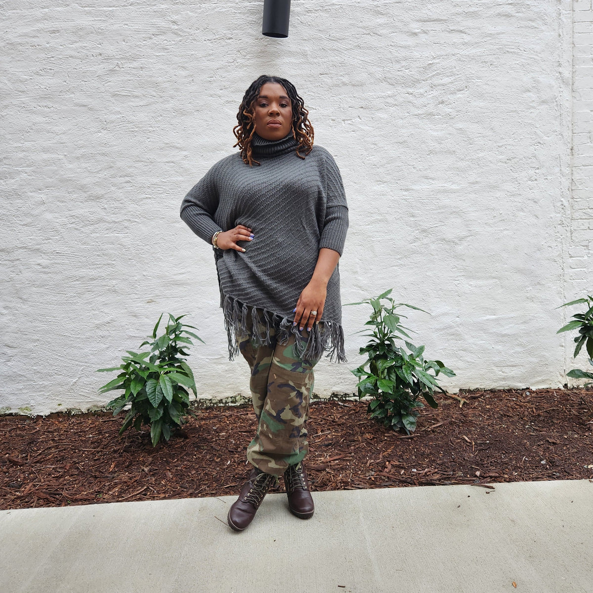 Roll-neck Poncho Sweater