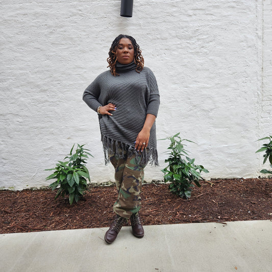 Roll-neck Poncho Sweater