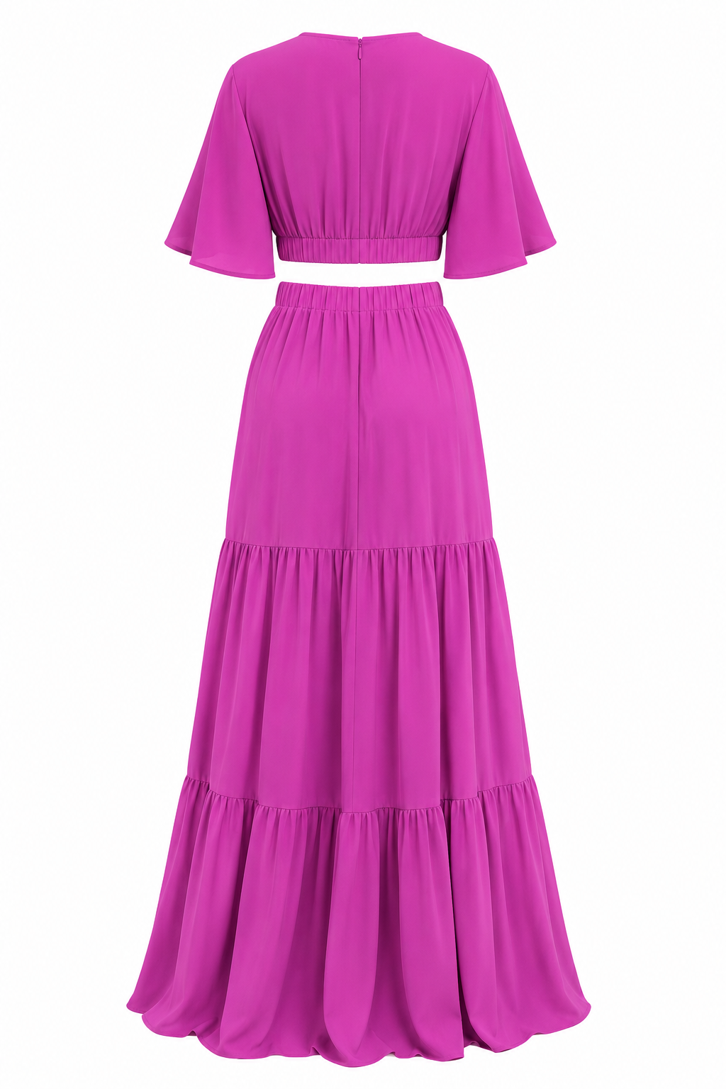 Sleeved V Neck Tiered Maxi Dress back