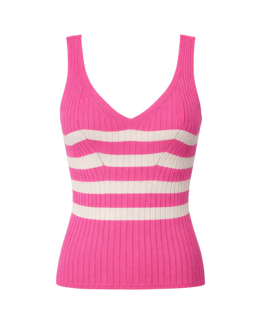 Striped Rib Knit Sweater V-neck Top