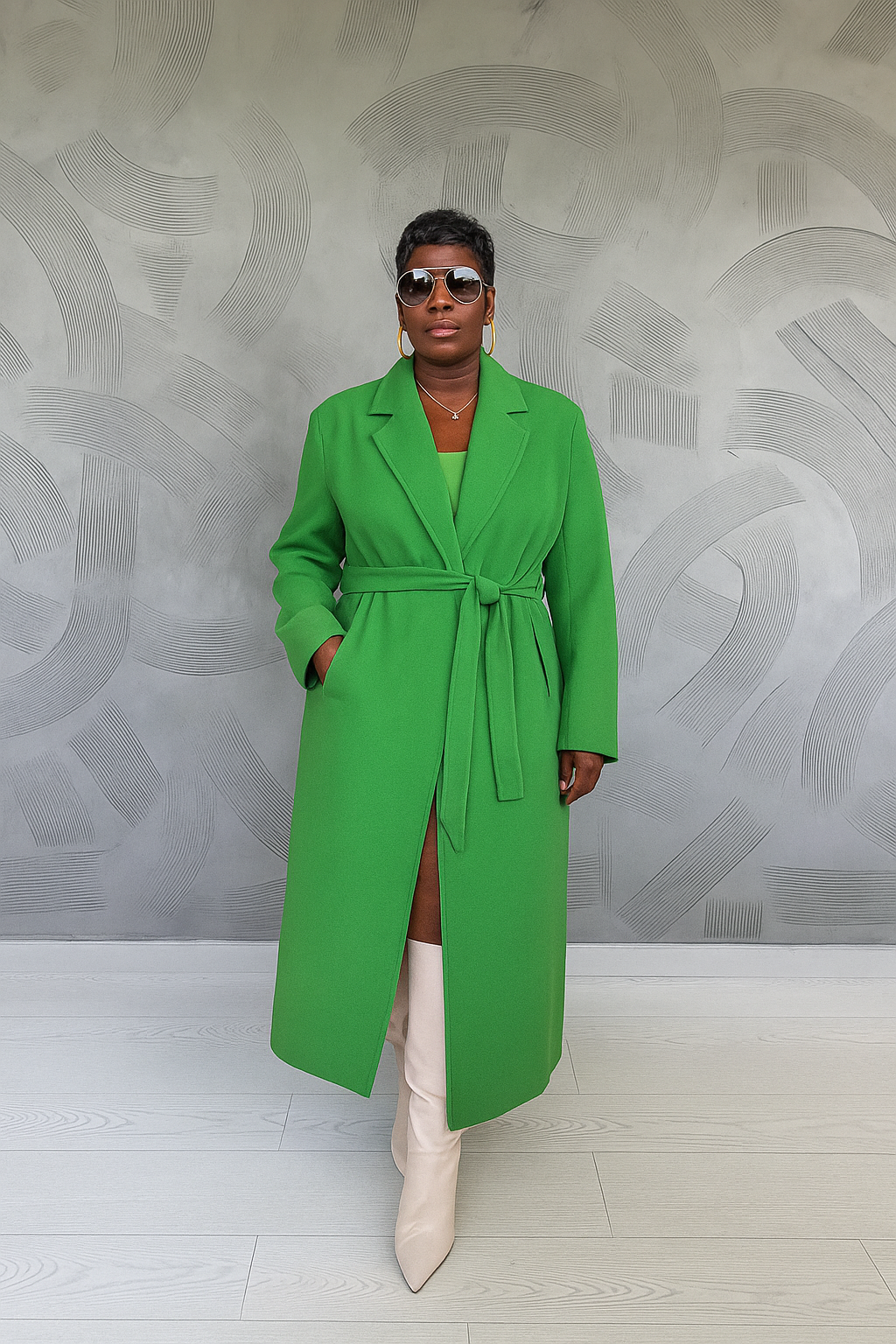 The Emerald Luxe Belted Trench Coat