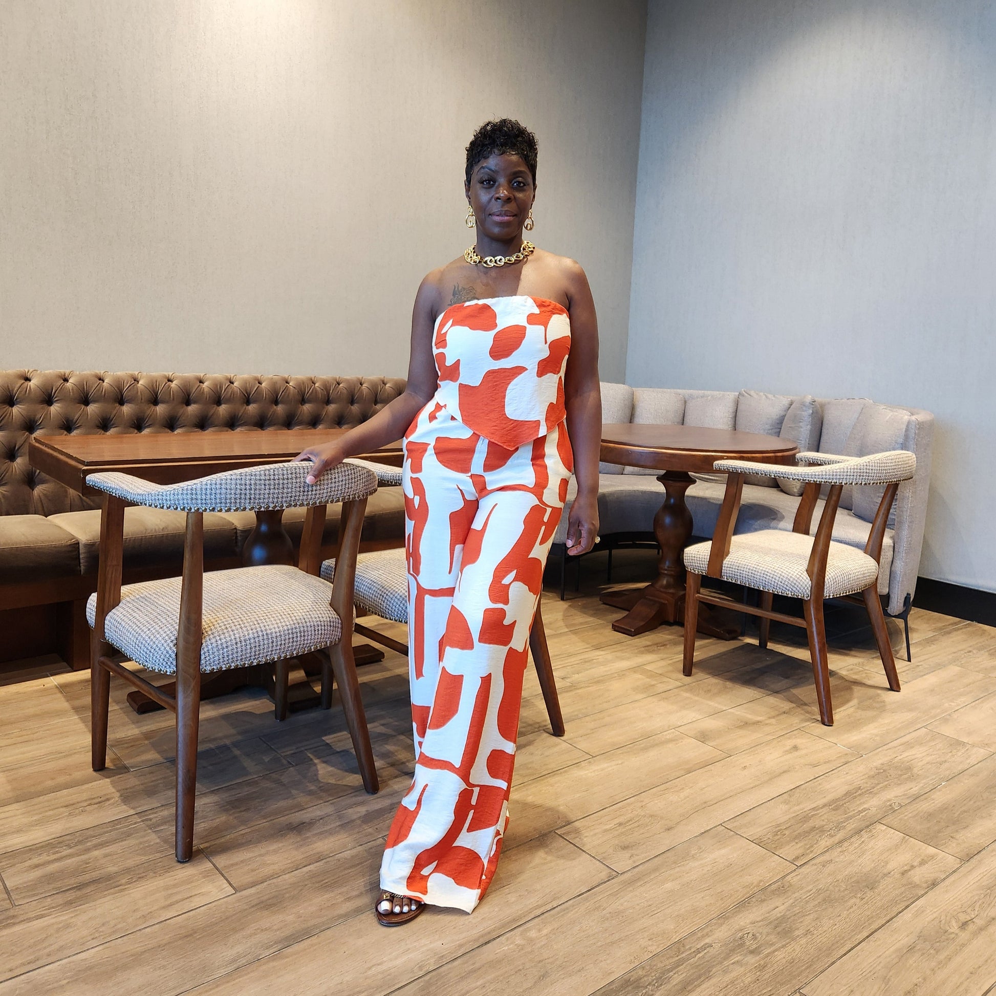 Tomato Printed Handkerchief Hem Top Jumpsuit