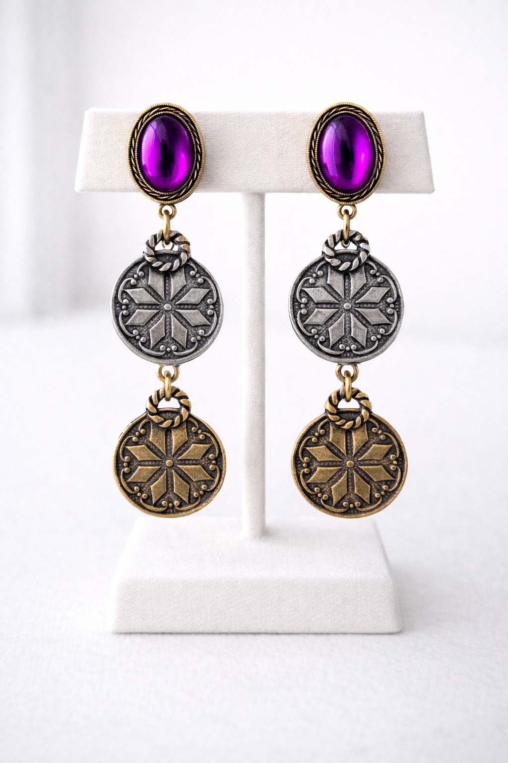 purple cabochon vintage earrings
