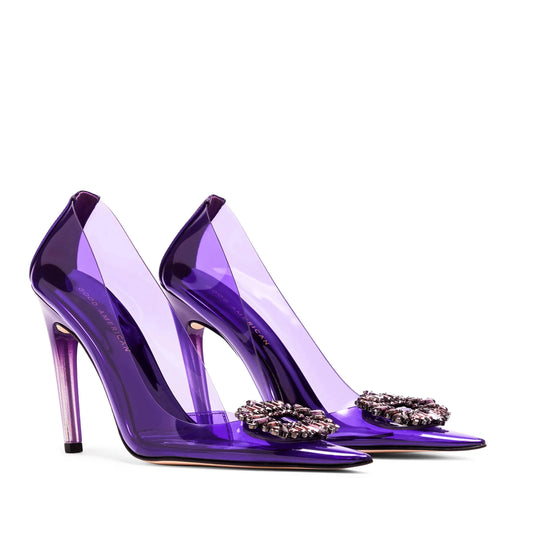 Purple Good American Cinderella Lucite Pointed Toe Pumps